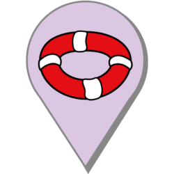 Logo: Safer Space mit einem roten Rettungsring